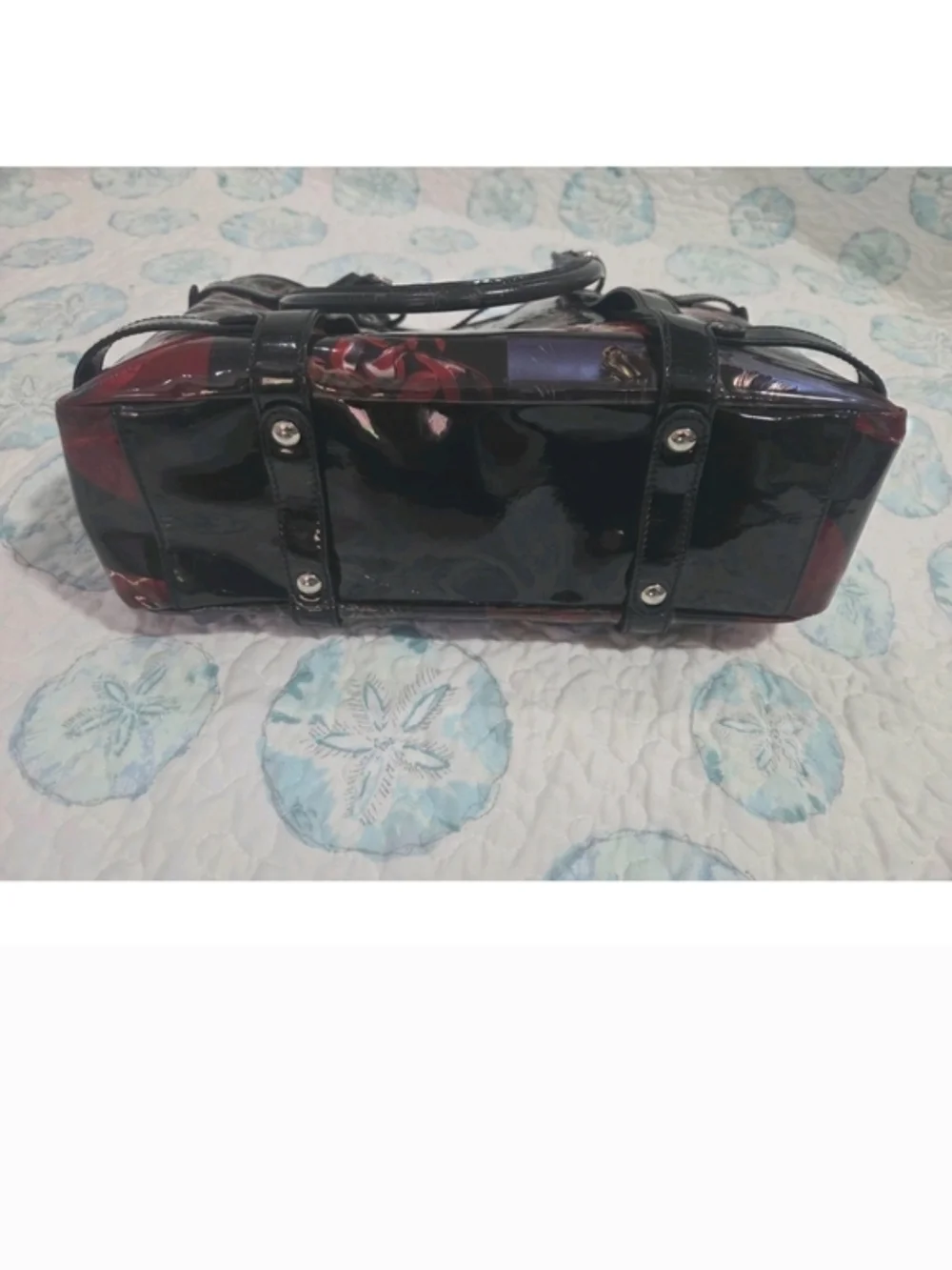 Salvatore Ferragamo Black Patent Floral Patchwork Tote - Picture 5 of 7